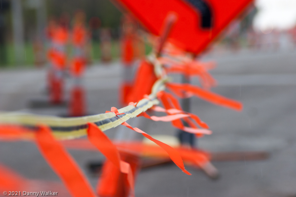 Orange colored warning streamers.
